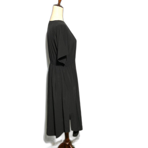 Soft Surroundings Black Midi Dress V-neck Button Up - Picture 3 of 8